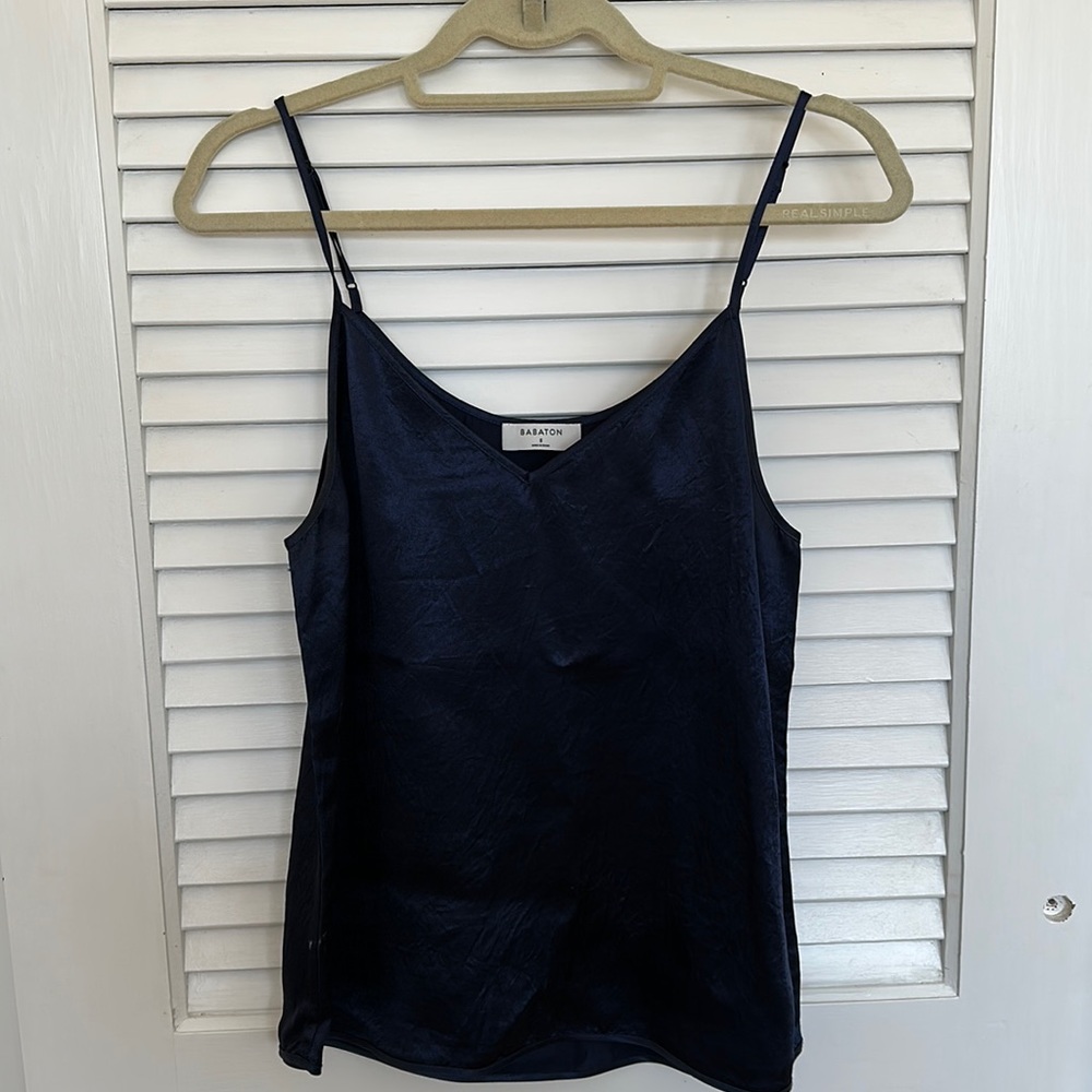 Babaton Navy Satin Tank with Adjustable Straps (size Small)